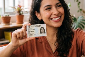 Ejemplo: persona sosteniendo su cedula junto a la cara